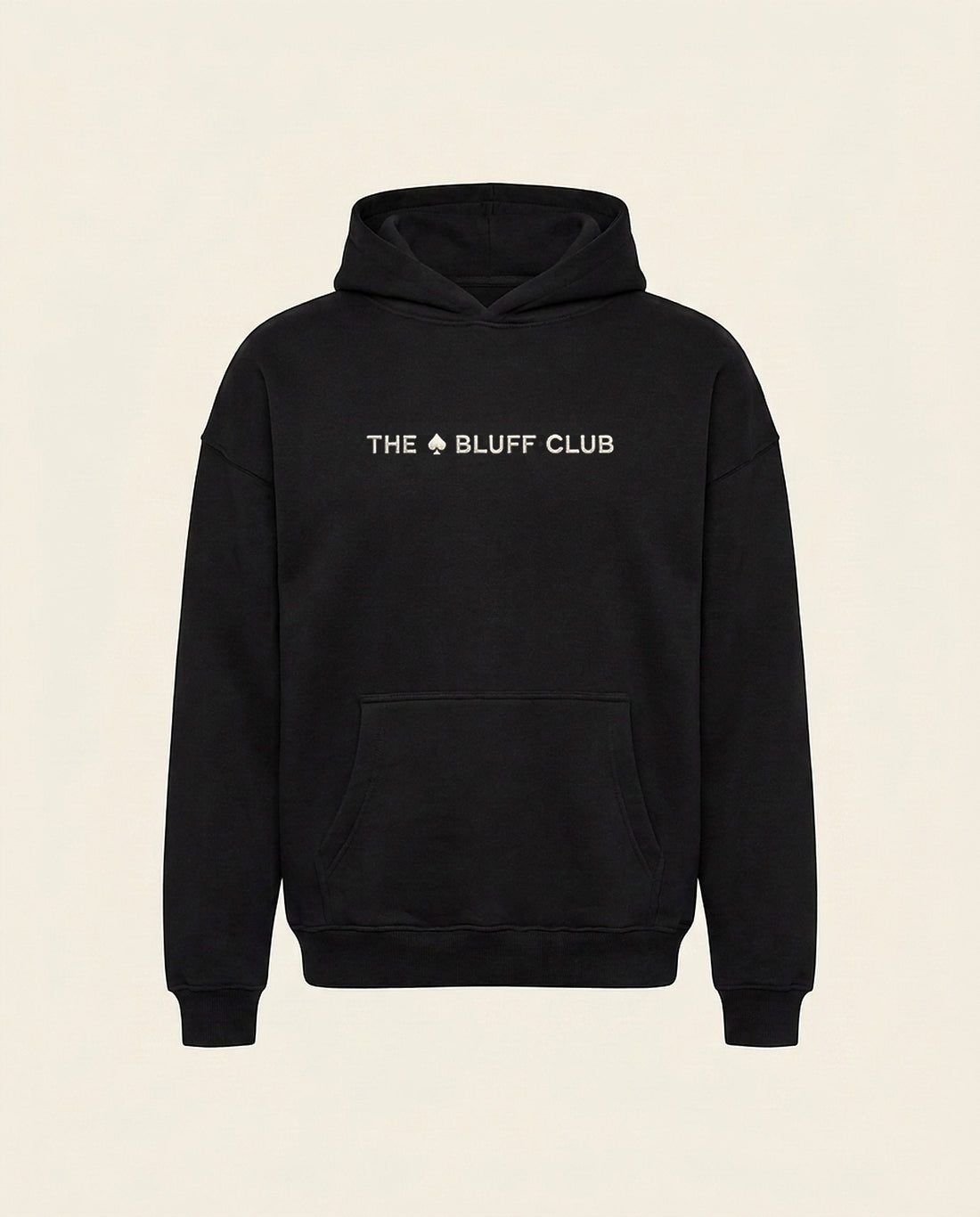 Hoodie poker oversize noir The Bluff Club en molleton 450 gsm, broderie The Bluff Club et pique, poche kangourou