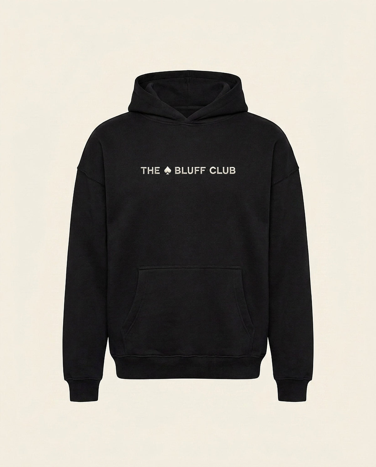 Hoodie poker oversize noir The Bluff Club en molleton 450 gsm, broderie The Bluff Club et pique, poche kangourou